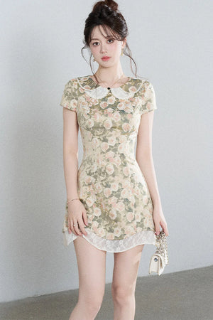 Floral Jacquard Doll Collar Dress