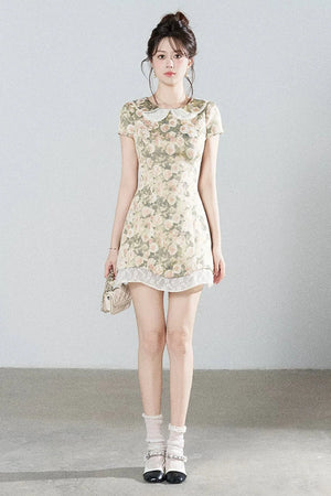 Floral Jacquard Doll Collar Dress