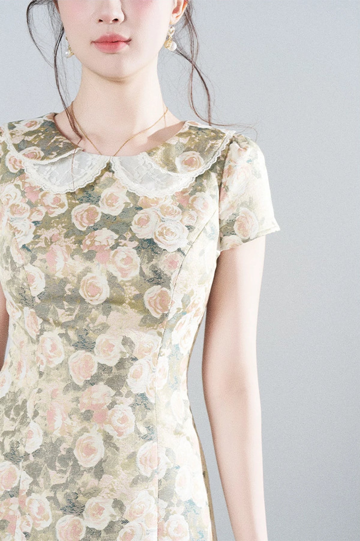 Floral Jacquard Doll Collar Dress