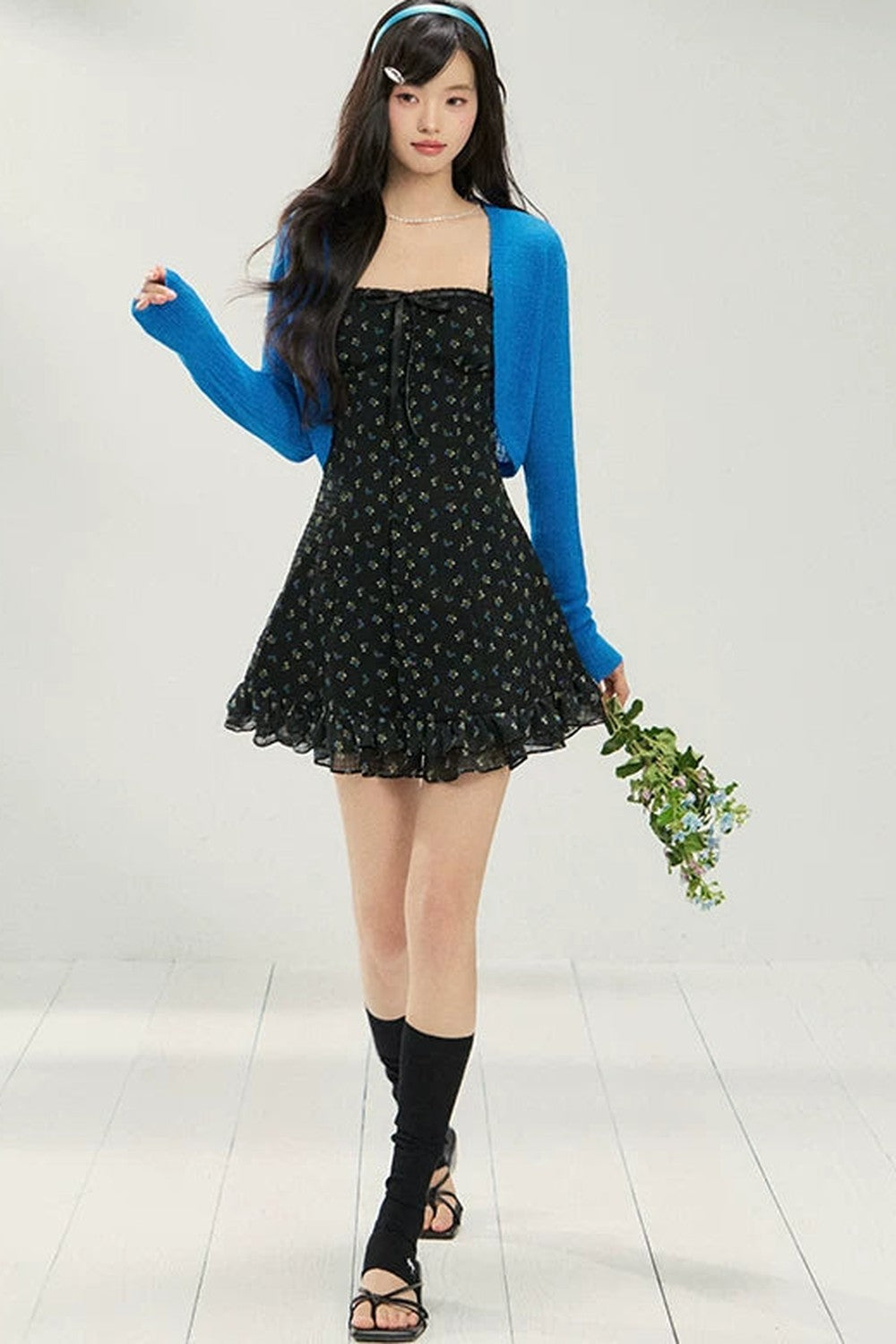 Floral Knit Cardigan & Dress Layered Top