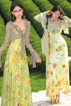 Floral Knit Dress and Cardigan Set