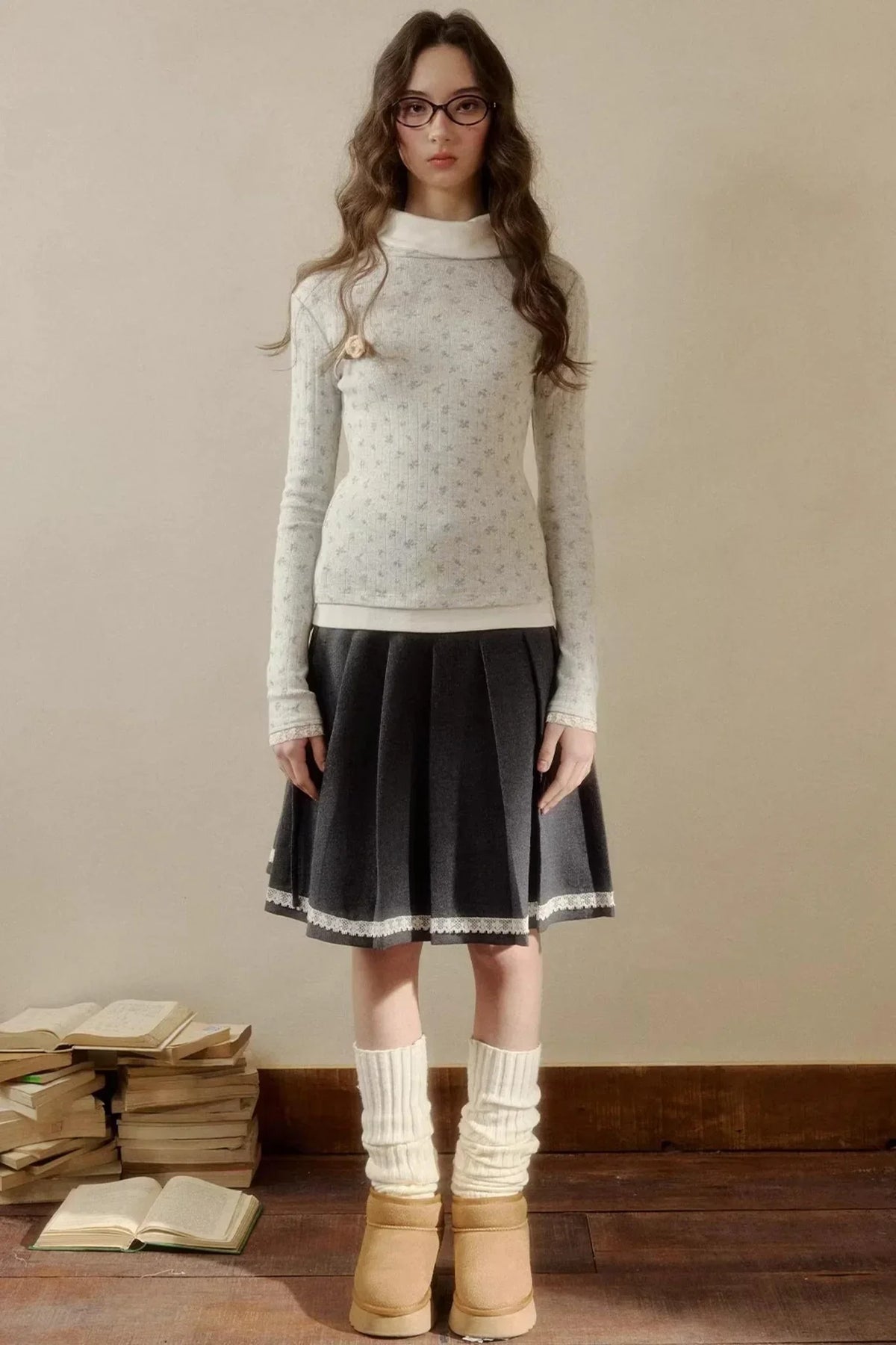 Floral Knit Long-Sleeve Top