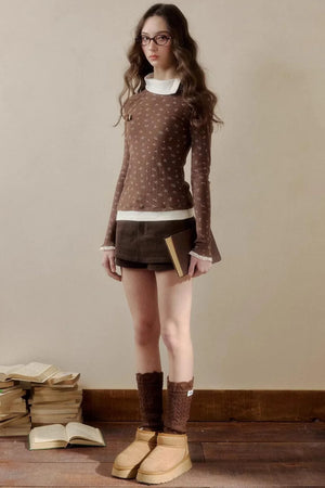 Floral Knit Long-Sleeve Top