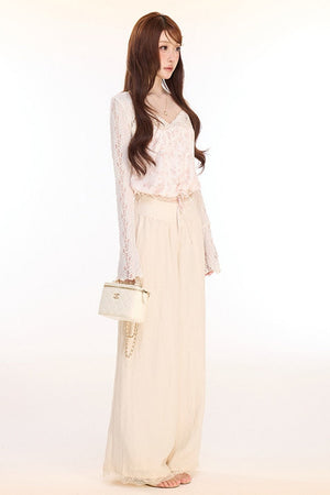 Floral Lace Camisole Cardigan and Pants Set-Up
