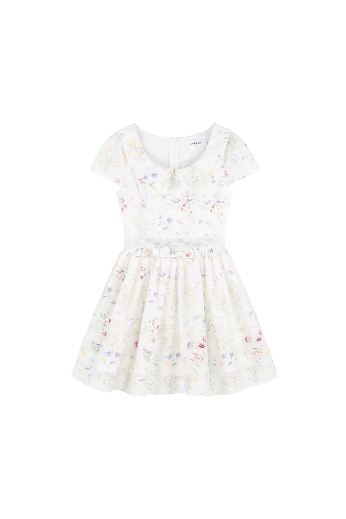 Floral Lace Cutout Waist Puff Dress