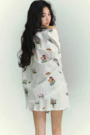 Floral Lace Embroidery Blouse & Skirt Set-Up