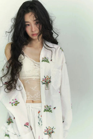 Floral Lace Embroidery Blouse & Skirt Set-Up