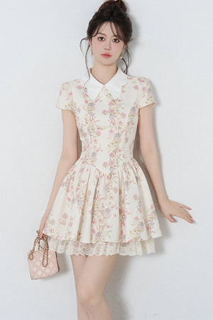 Floral Lace Puff Short Dress