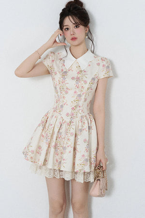 Floral Lace Puff Short Dress
