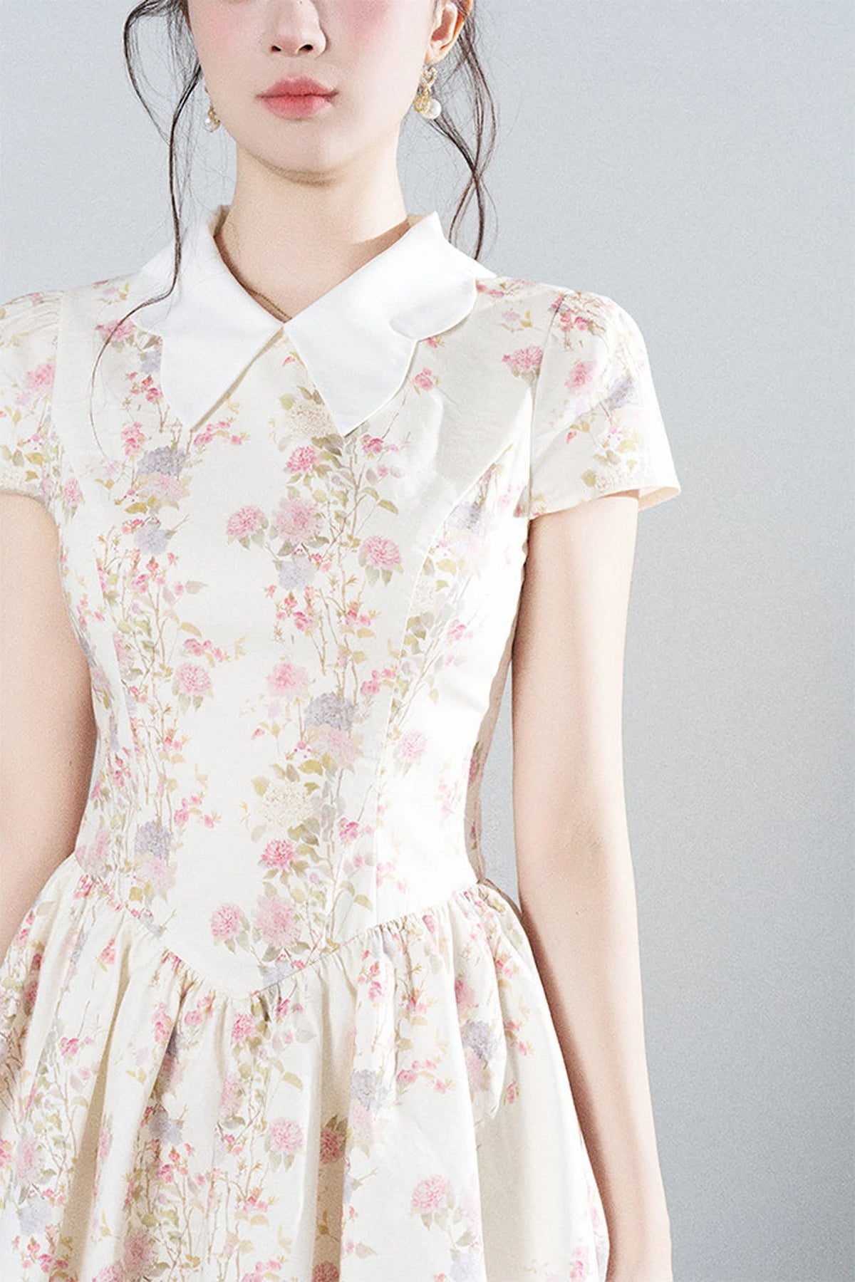 Floral Lace Puff Short Dress
