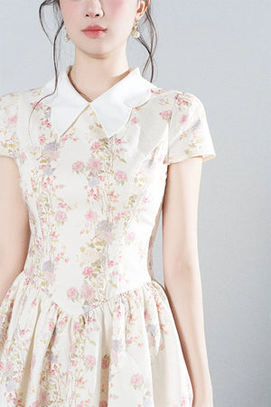 Floral Lace Puff Short Dress