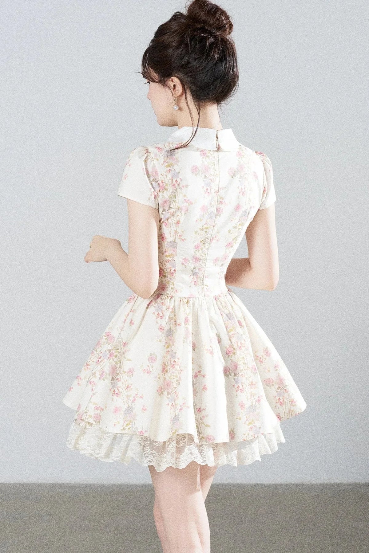 Floral Lace Puff Short Dress