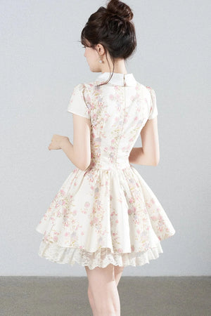 Floral Lace Puff Short Dress