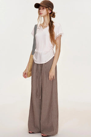 Floral Lace Shirring Short Sleeve T-Shirt