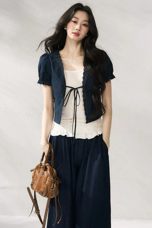 Floral Lace Suspender Cardigan Set-Up