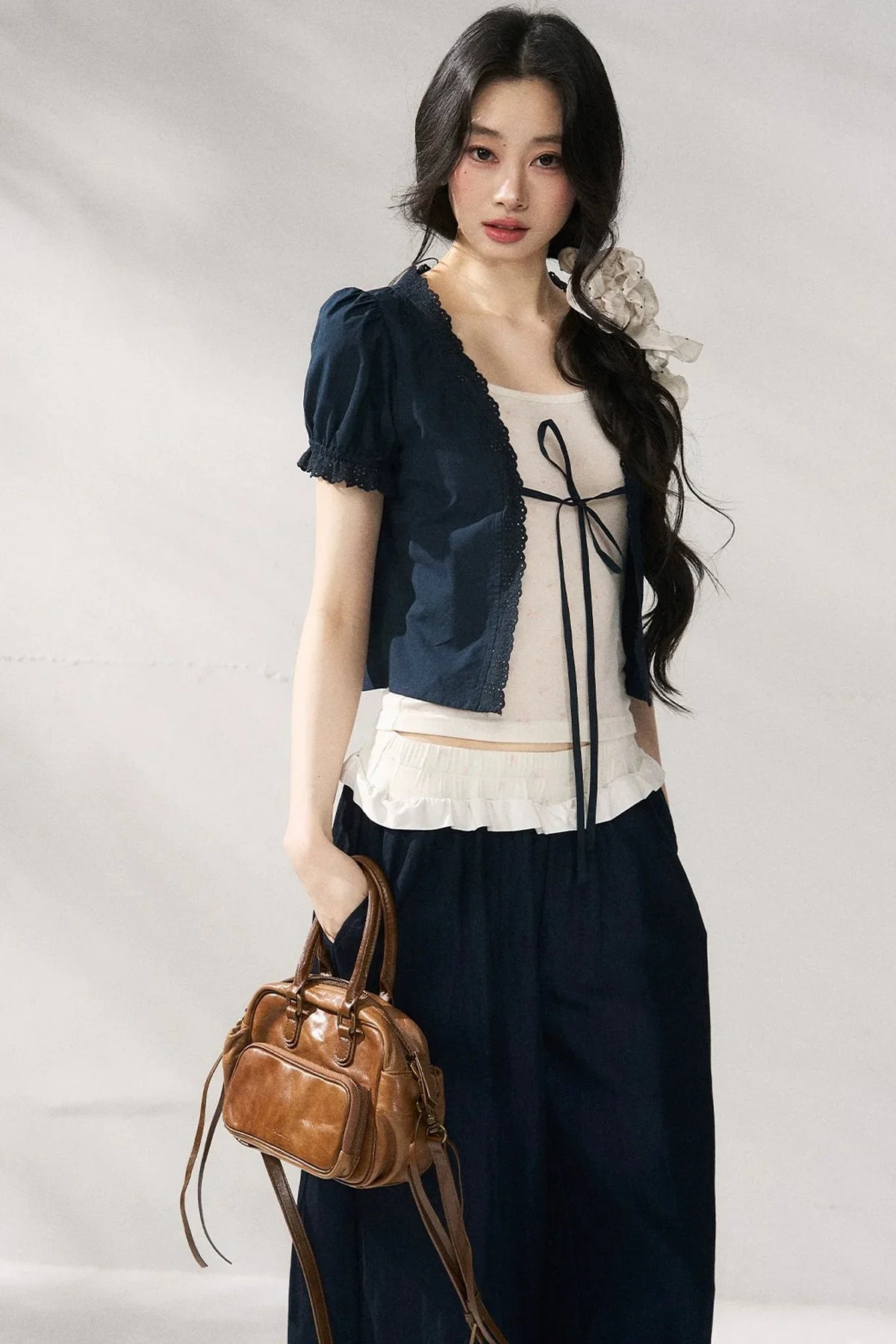 Floral Lace Suspender Cardigan Set-Up