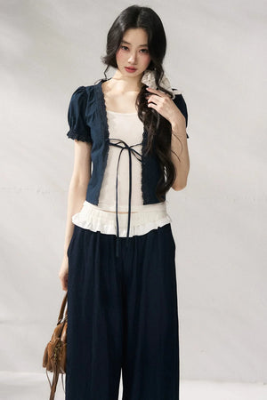 Floral Lace Suspender Cardigan Set-Up