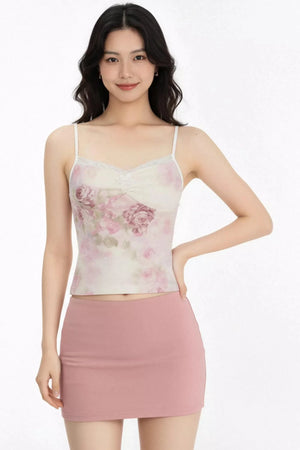 Floral Lace Trim Tank Top Set-Up