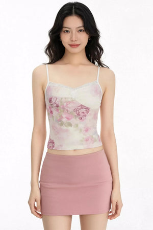 Floral Lace Trim Tank Top Set-Up
