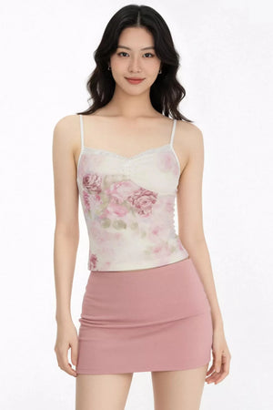Floral Lace Trim Tank Top Set-Up