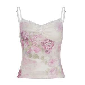 Floral Lace Trim Tank Top Set-Up