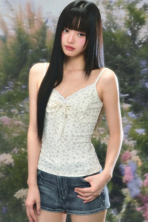 Floral Lace-Trimmed Camisole Top Set-Up