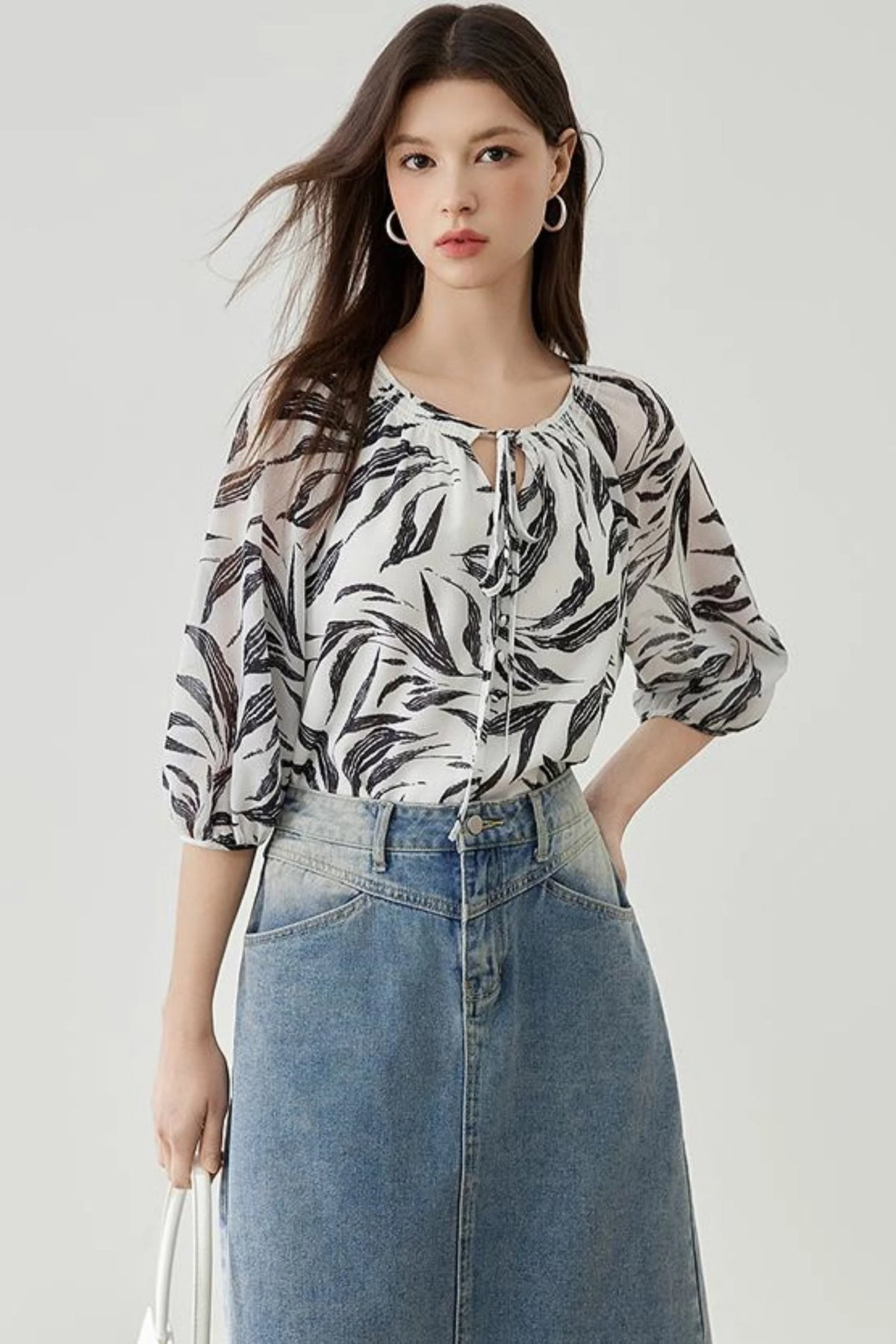 Floral Lantern Sleeve Blouse