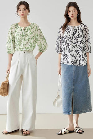 Floral Lantern Sleeve Blouse