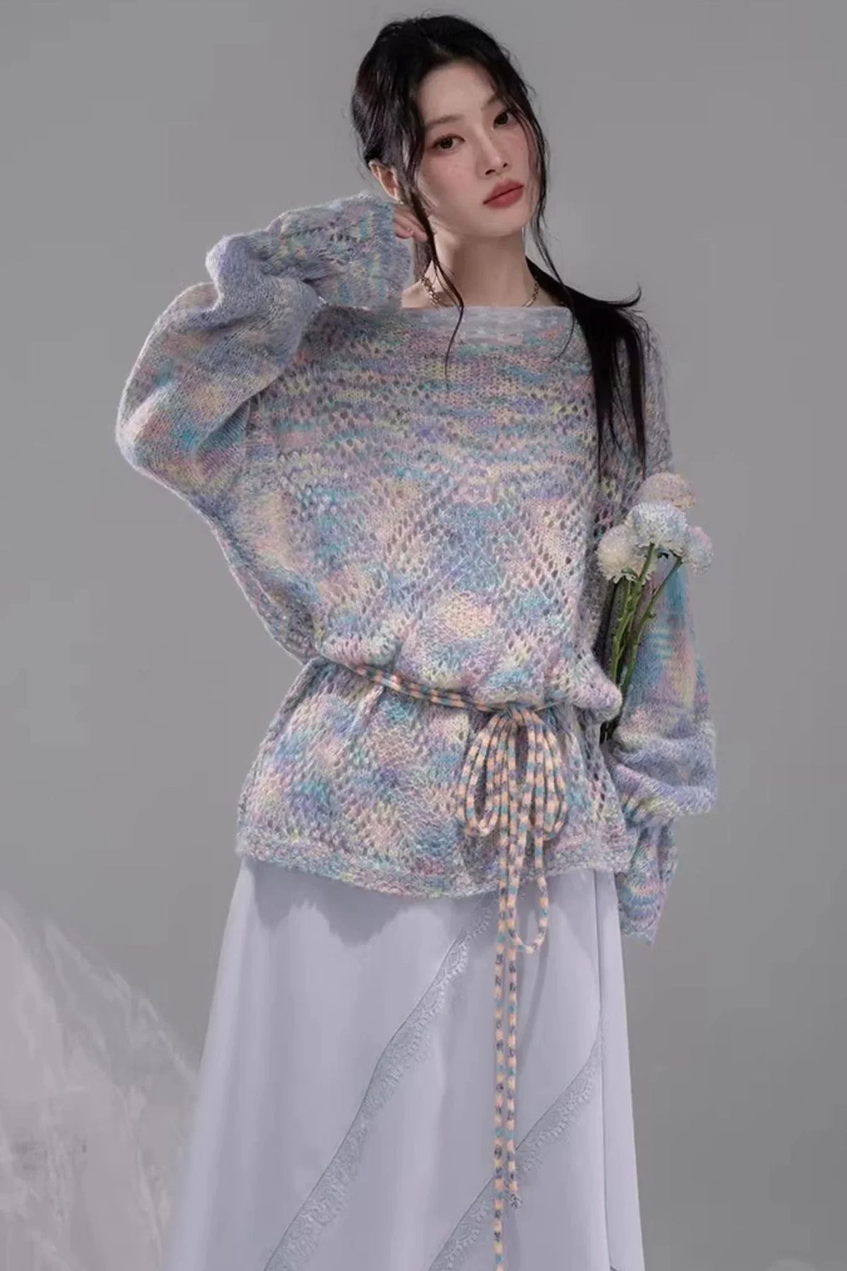 Floral Mist Blue Wool Sweater Set