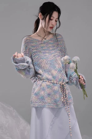 Floral Mist Blue Wool Sweater Set