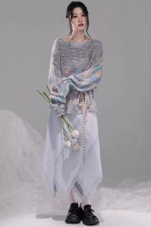 Floral Mist Blue Wool Sweater Set