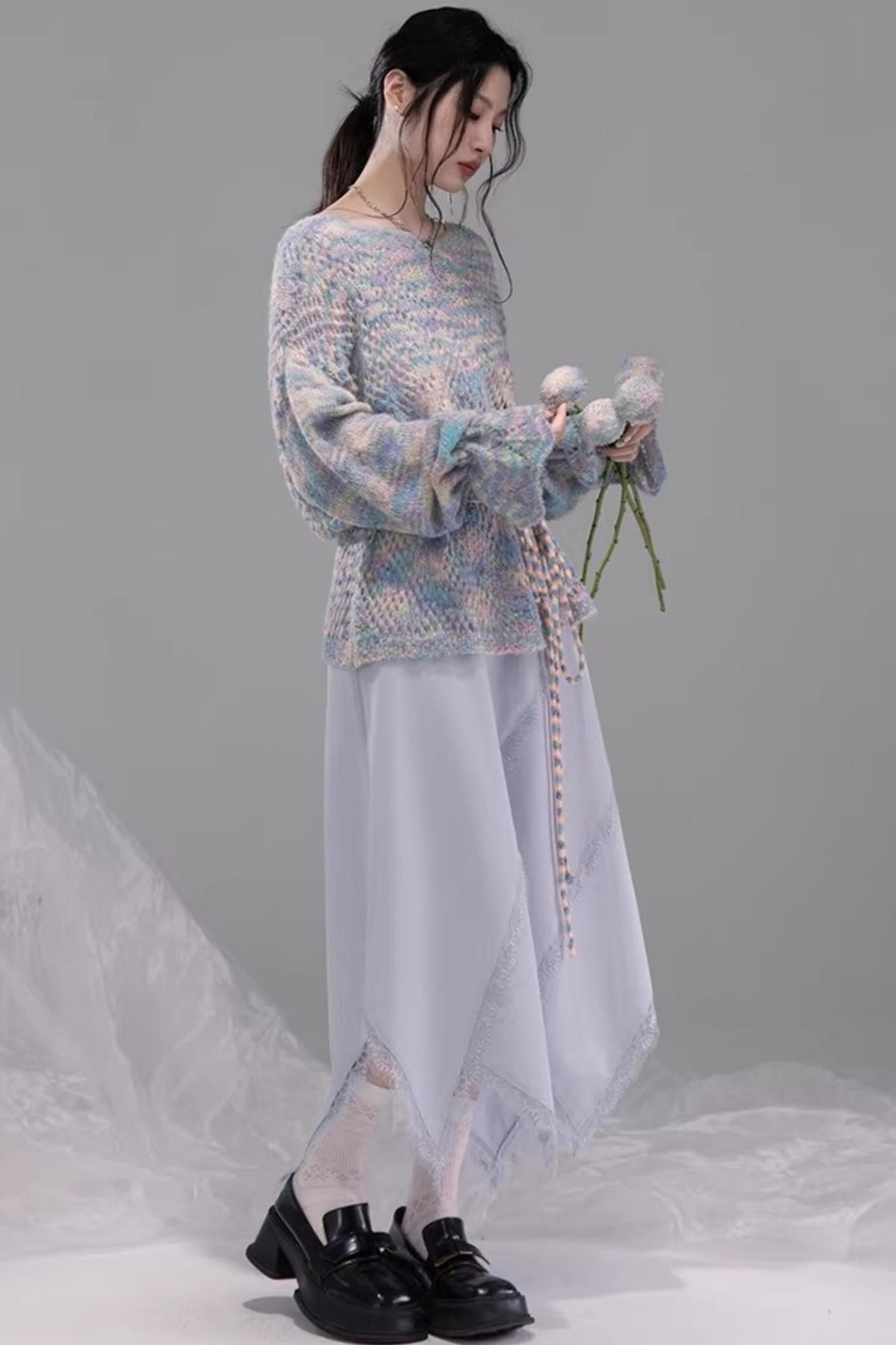 Floral Mist Blue Wool Sweater Set