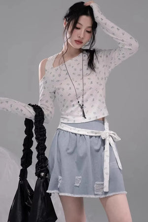 Floral Off-Shoulder Knitted Sweater