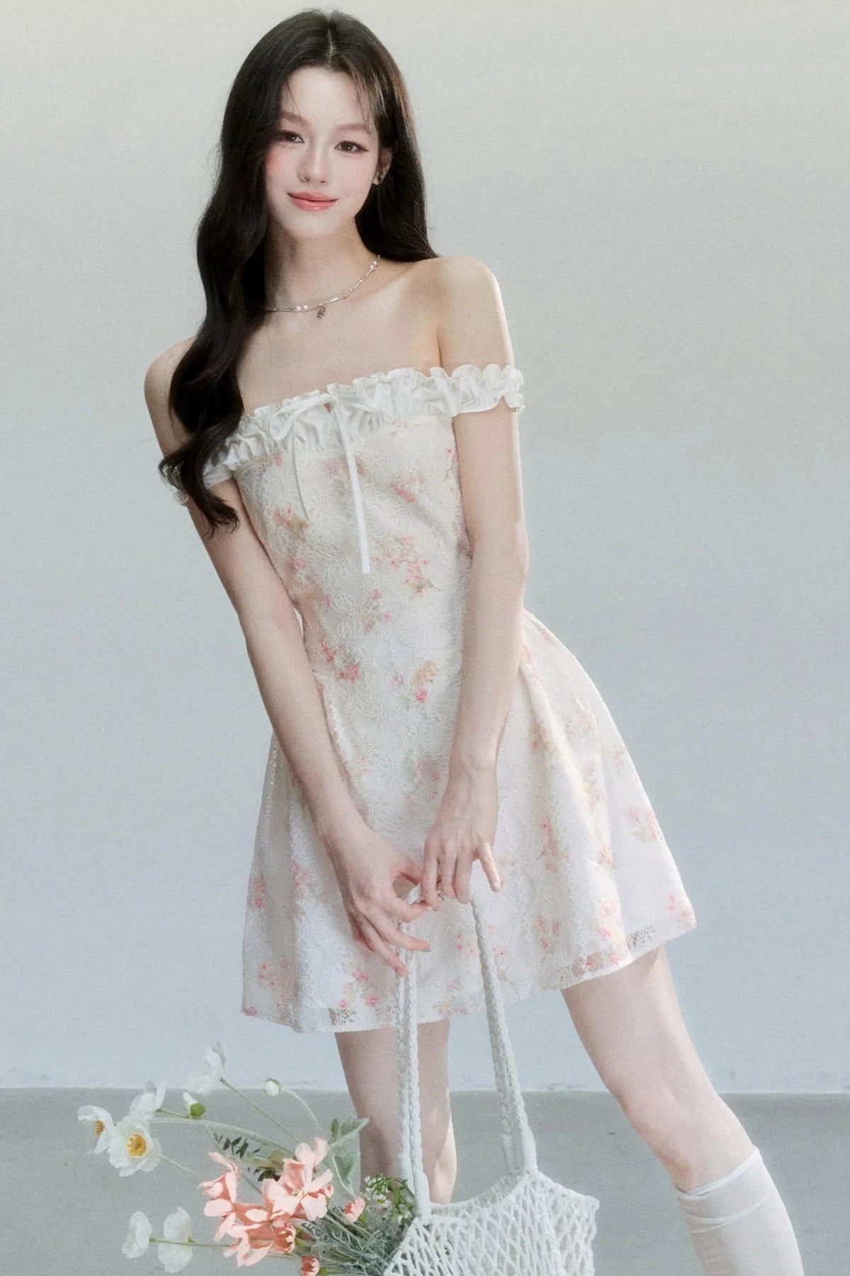 Floral Patchwork One-Shoulder Dress