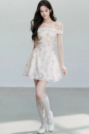 Floral Patchwork One-Shoulder Dress