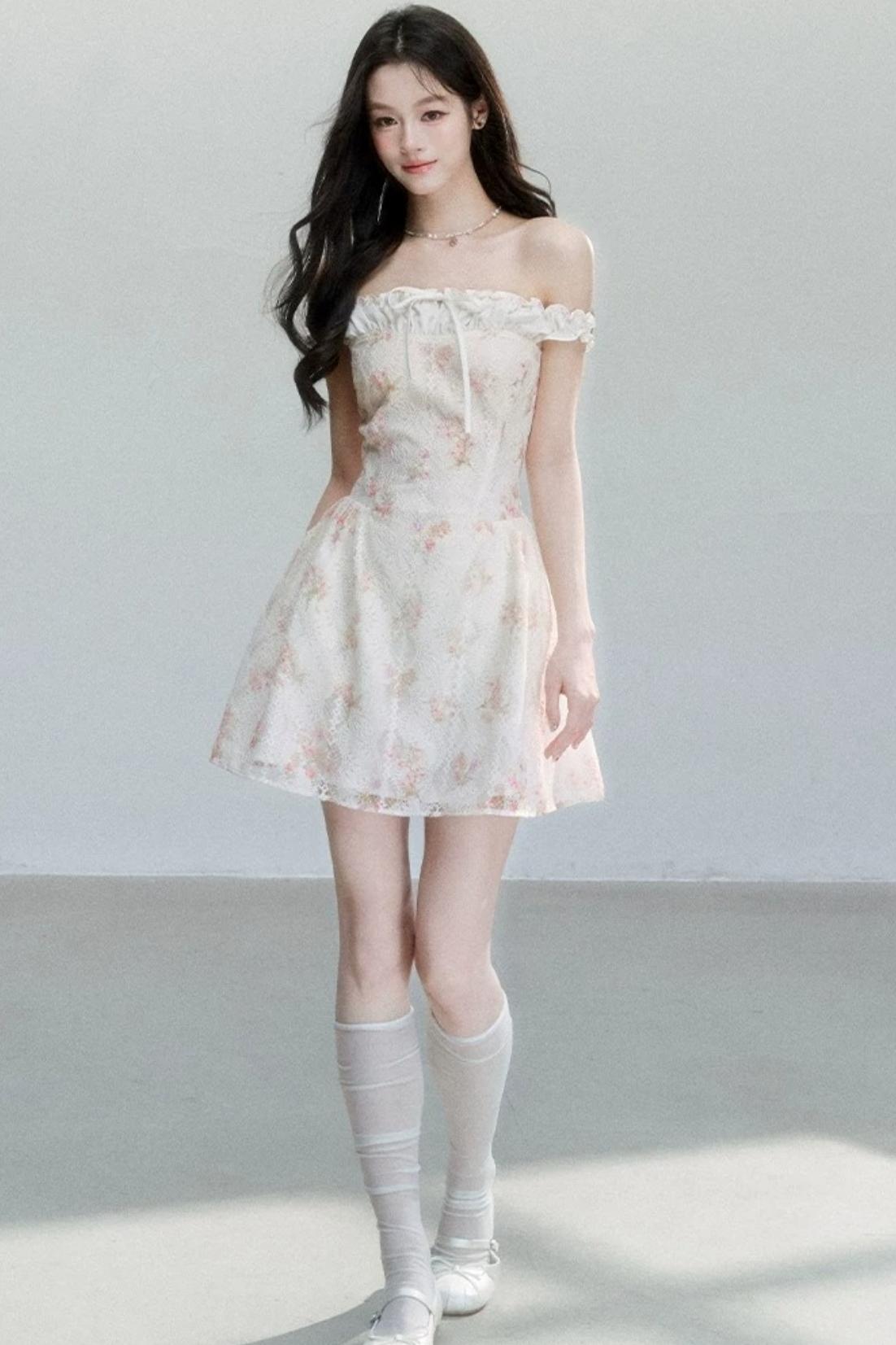 Floral Patchwork One-Shoulder Dress
