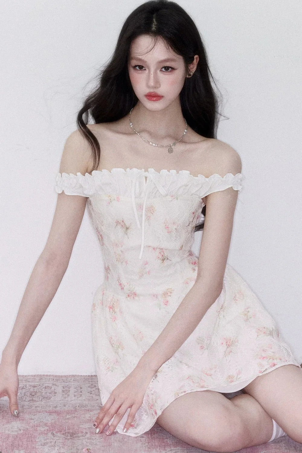 Floral Patchwork One-Shoulder Dress