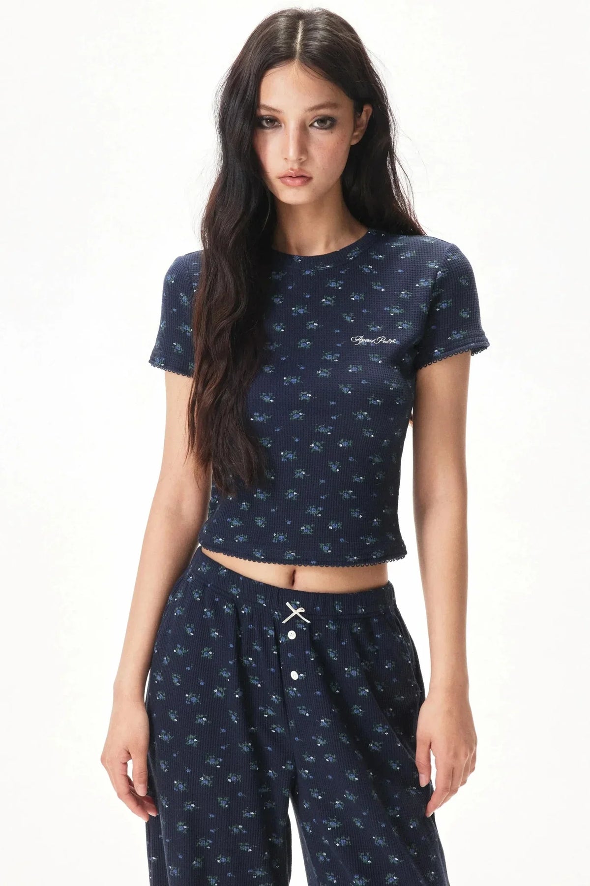 Floral Placket Blouse and Pants Set-Up
