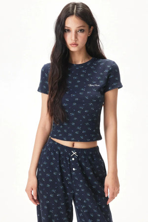 Floral Placket Blouse and Pants Set-Up