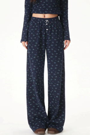 Floral Placket Blouse and Pants Set-Up