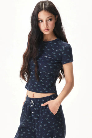Floral Placket Blouse and Pants Set-Up