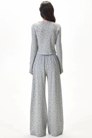 Floral Placket Blouse and Pants Set-Up