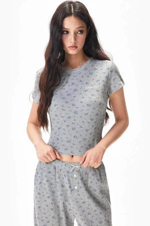 Floral Placket Blouse and Pants Set-Up