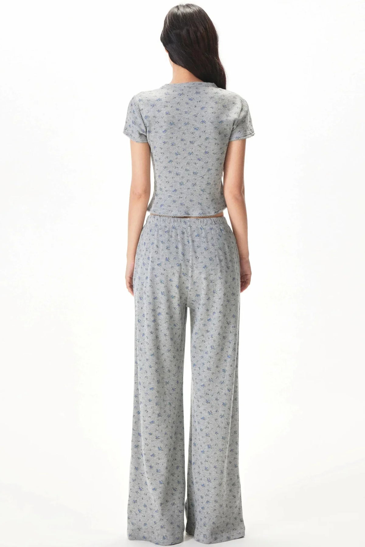 Floral Placket Blouse and Pants Set-Up