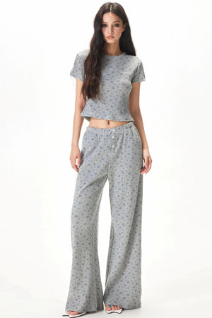 Floral Placket Blouse and Pants Set-Up