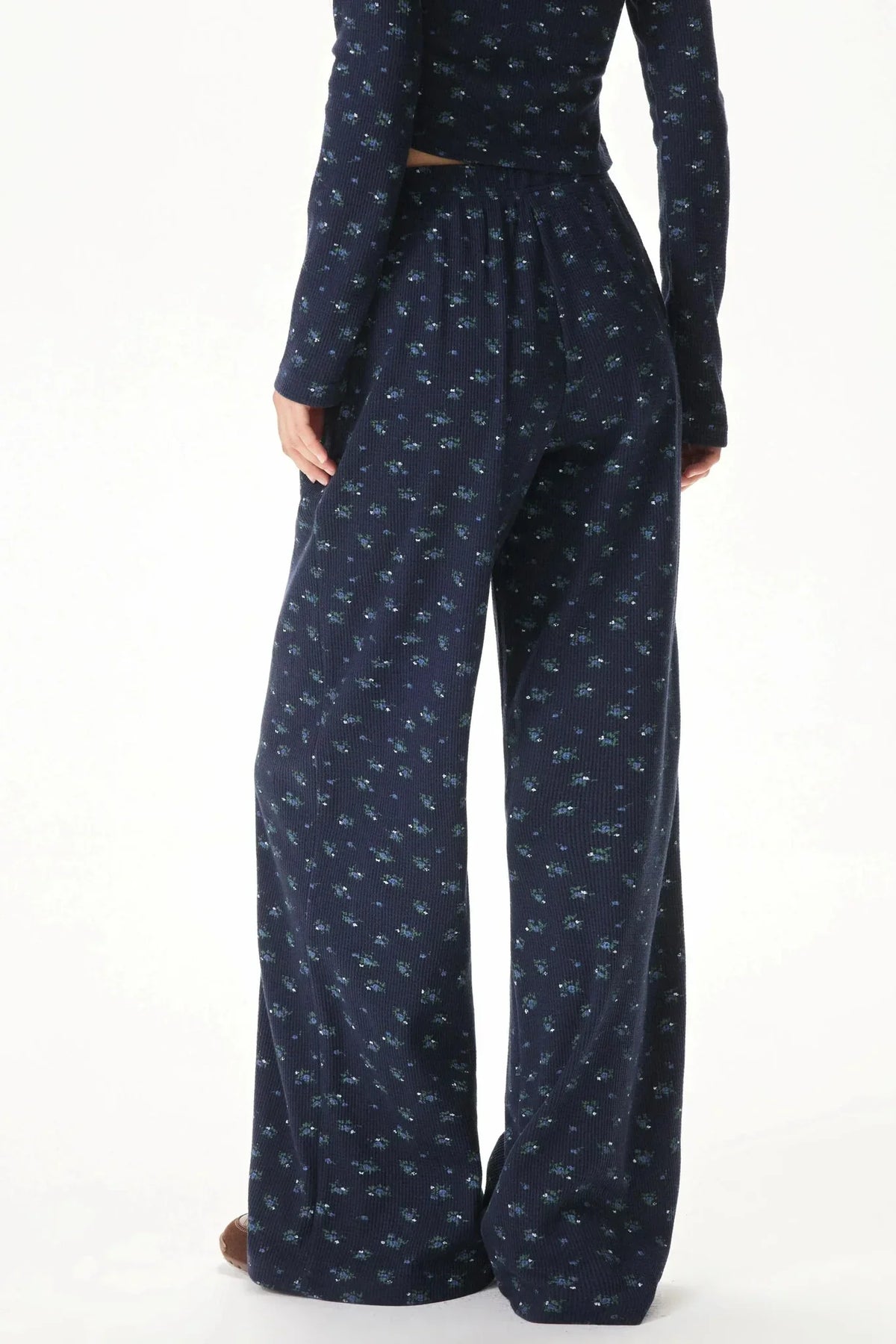 Floral Placket Blouse and Pants Set-Up