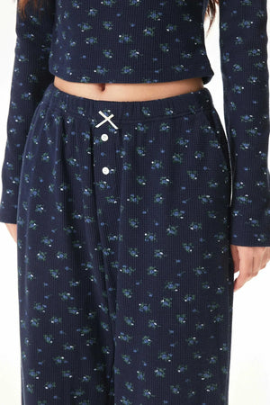 Floral Placket Blouse and Pants Set-Up