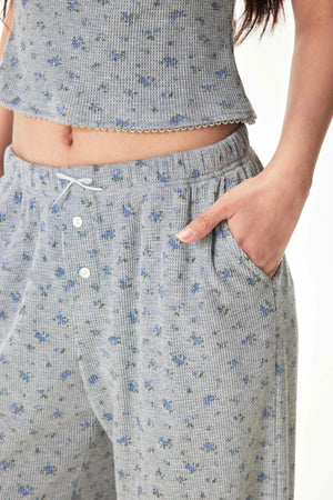 Floral Placket Blouse and Pants Set-Up