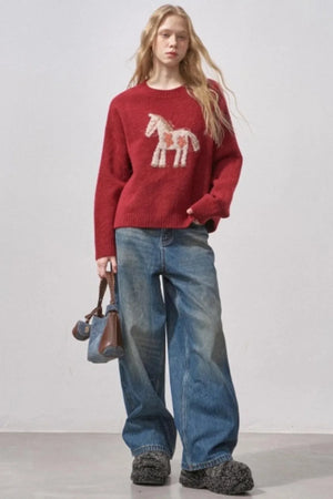 Floral Pony Festive Sweater