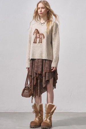 Floral Pony Festive Sweater